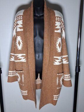 Tahari Southwestern Aztec Open Front Cardigan Sweater